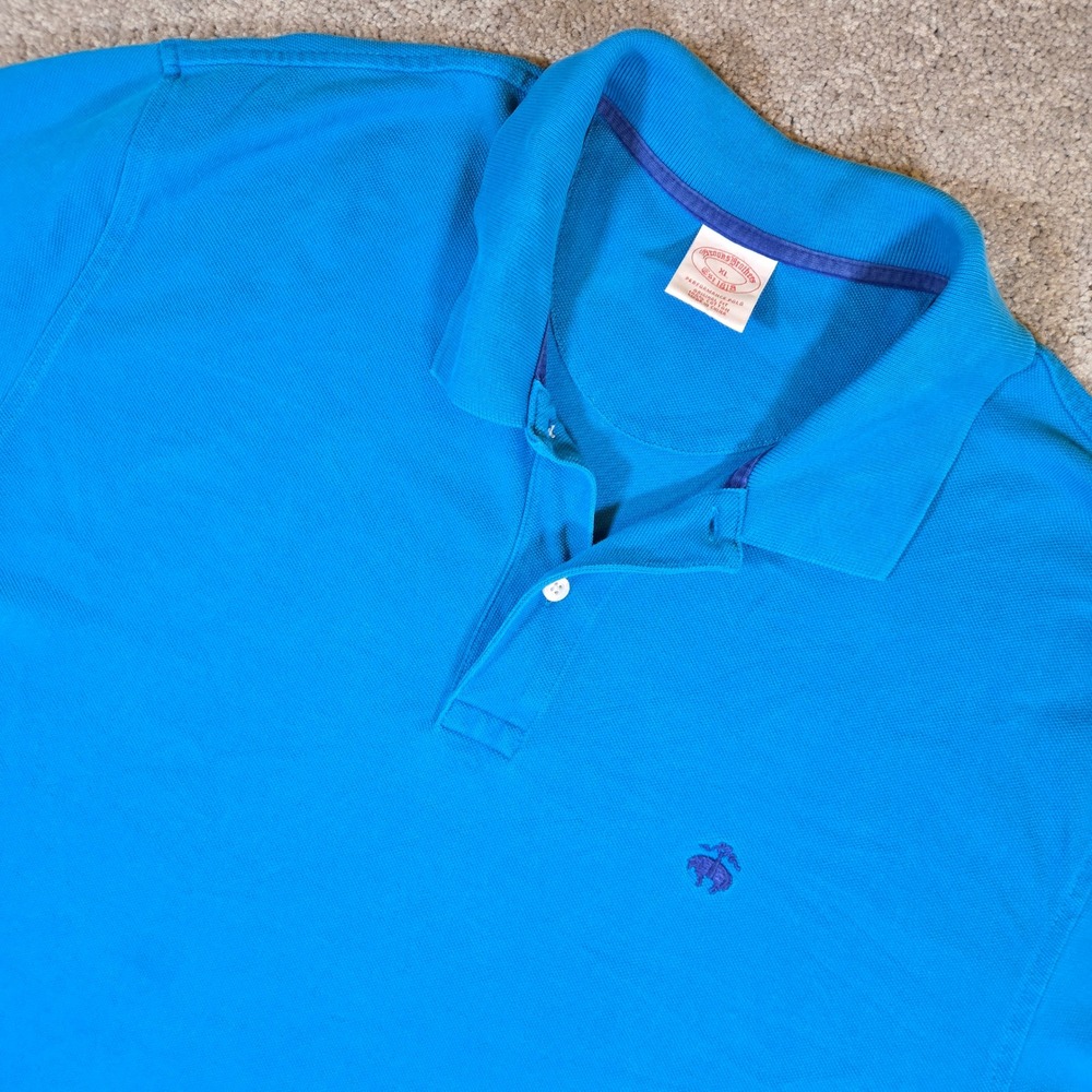 Brooks Brothers Mens Short Sleeve Performance Polo Solid Blue Large Fleece Logo